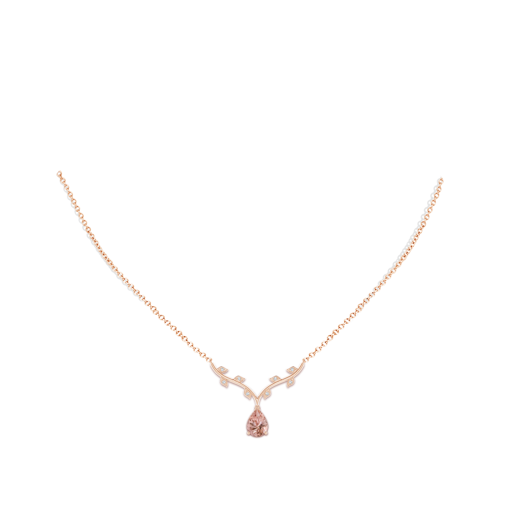 8x6mm AAAA Pear-Shaped Morganite Necklace with Leaf Motifs in Rose Gold Body-Neck