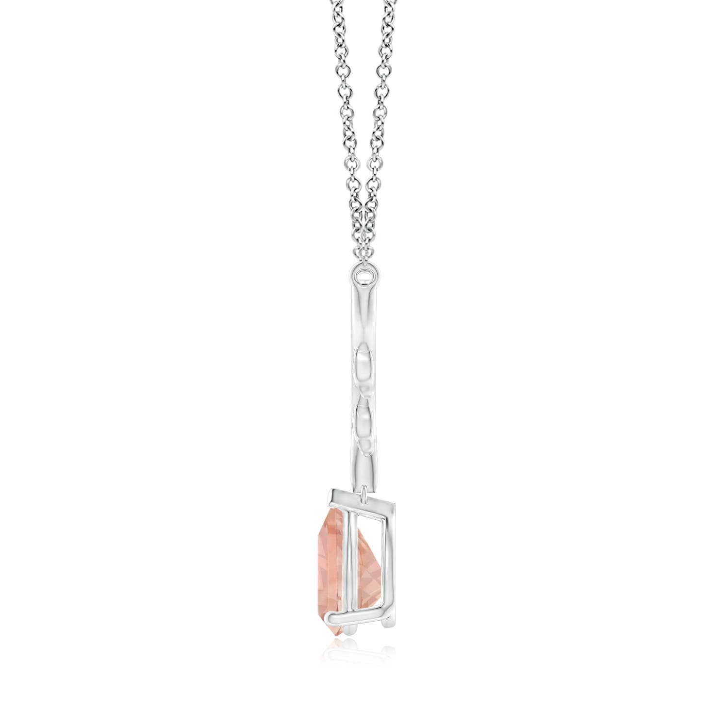 9x6mm AAA Pear-Shaped Morganite Necklace with Leaf Motifs in 18K White Gold