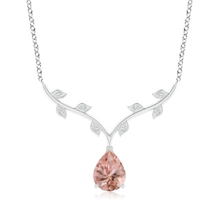 9x6mm AAAA Pear-Shaped Morganite Necklace with Leaf Motifs in P950 Platinum