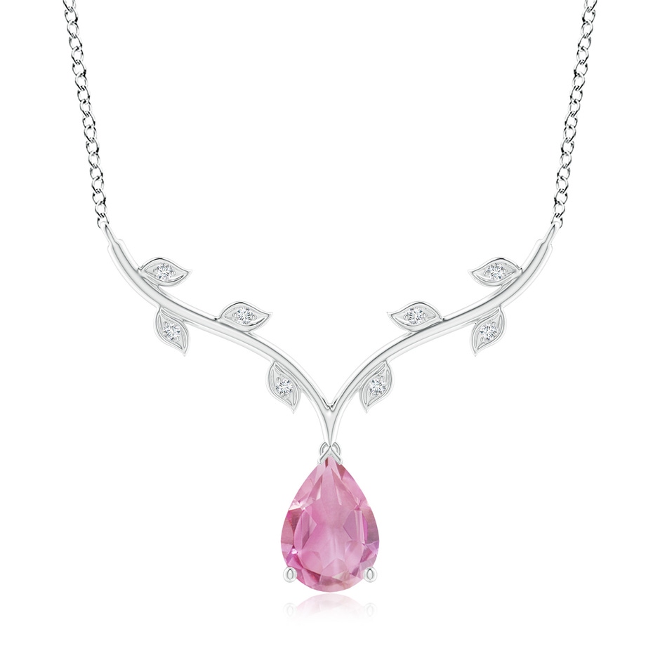 10x7mm A Pear-Shaped Pink Tourmaline Necklace with Leaf Motifs in P950 Platinum 