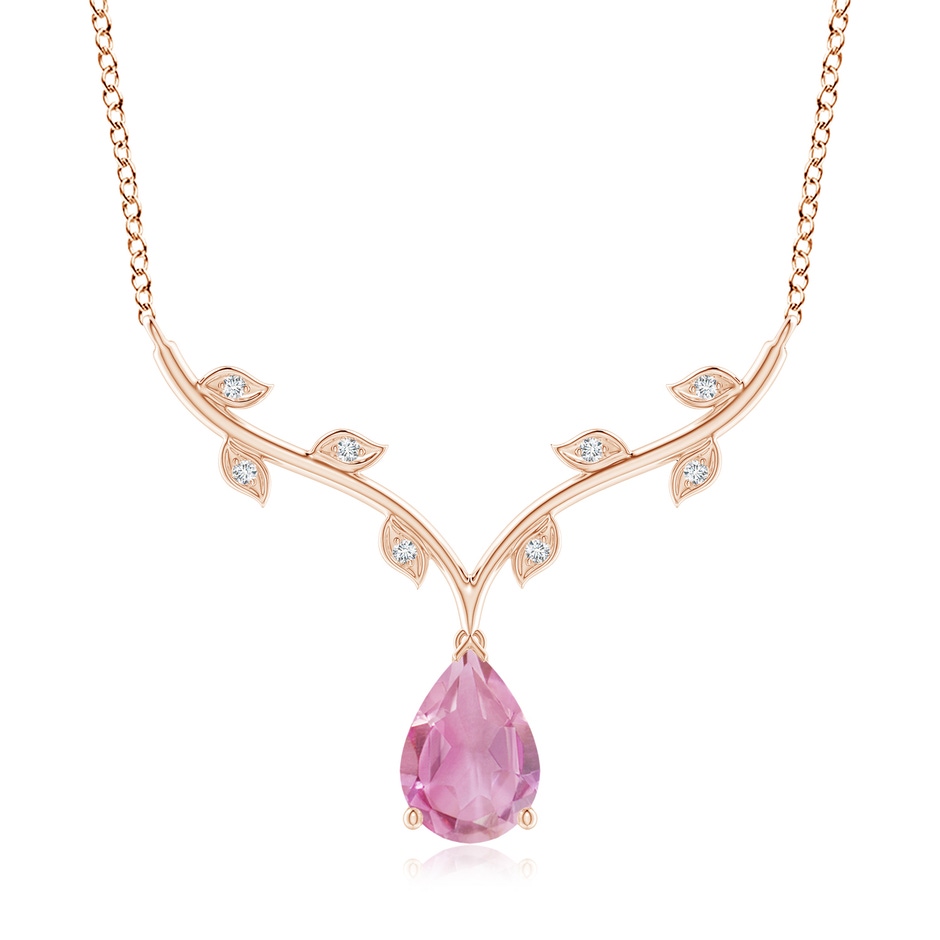 10x7mm A Pear-Shaped Pink Tourmaline Necklace with Leaf Motifs in Rose Gold 