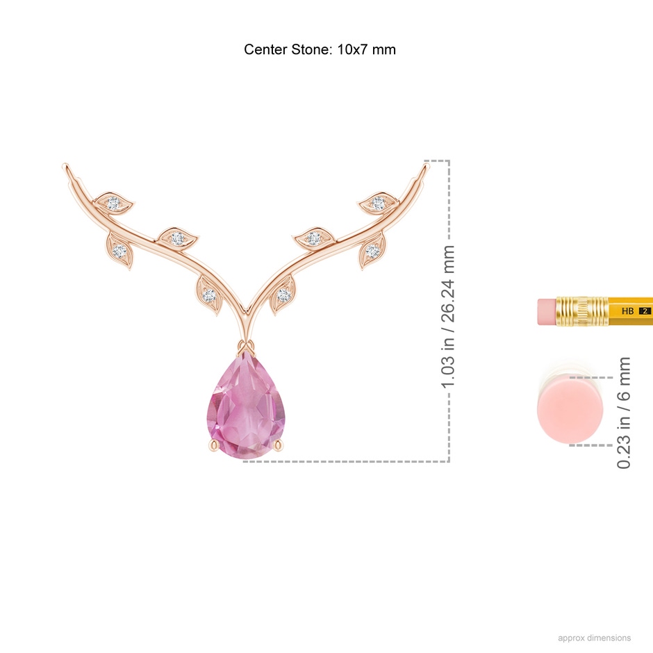 10x7mm A Pear-Shaped Pink Tourmaline Necklace with Leaf Motifs in Rose Gold ruler