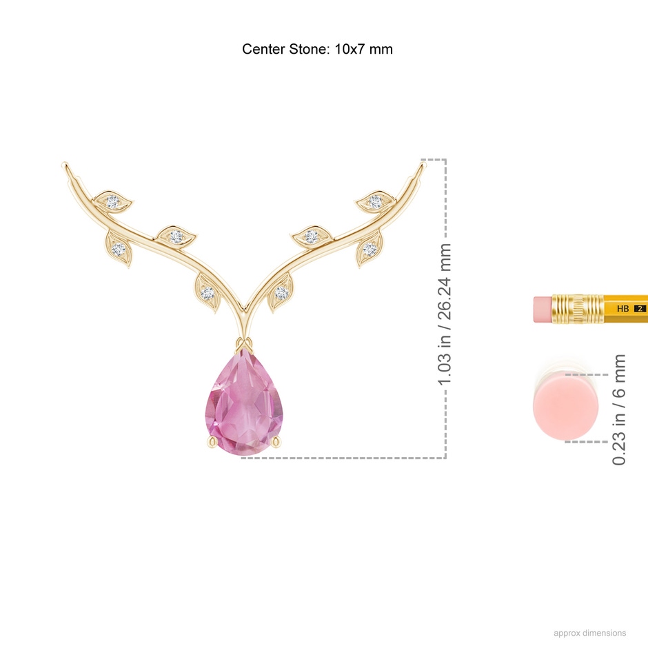 10x7mm A Pear-Shaped Pink Tourmaline Necklace with Leaf Motifs in Yellow Gold ruler