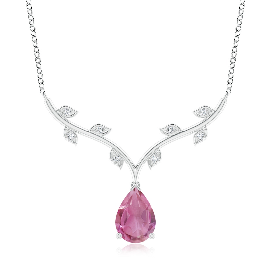 10x7mm AA Pear-Shaped Pink Tourmaline Necklace with Leaf Motifs in White Gold 