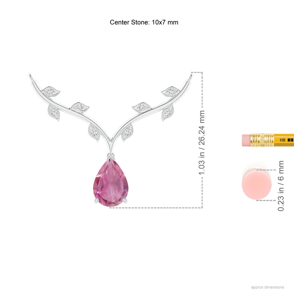 10x7mm AA Pear-Shaped Pink Tourmaline Necklace with Leaf Motifs in White Gold ruler