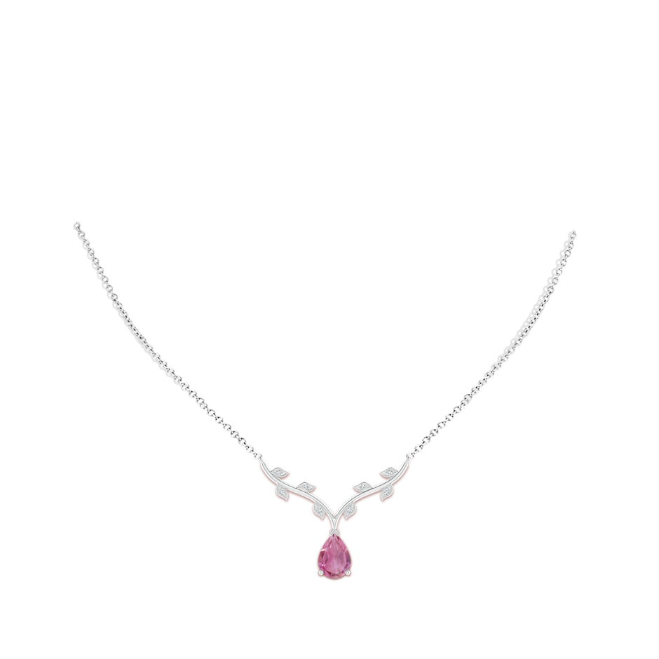 10x7mm AA Pear-Shaped Pink Tourmaline Necklace with Leaf Motifs in White Gold body-neck