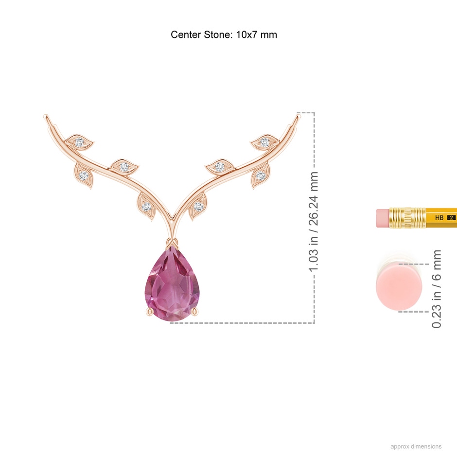 10x7mm AAA Pear-Shaped Pink Tourmaline Necklace with Leaf Motifs in Rose Gold ruler