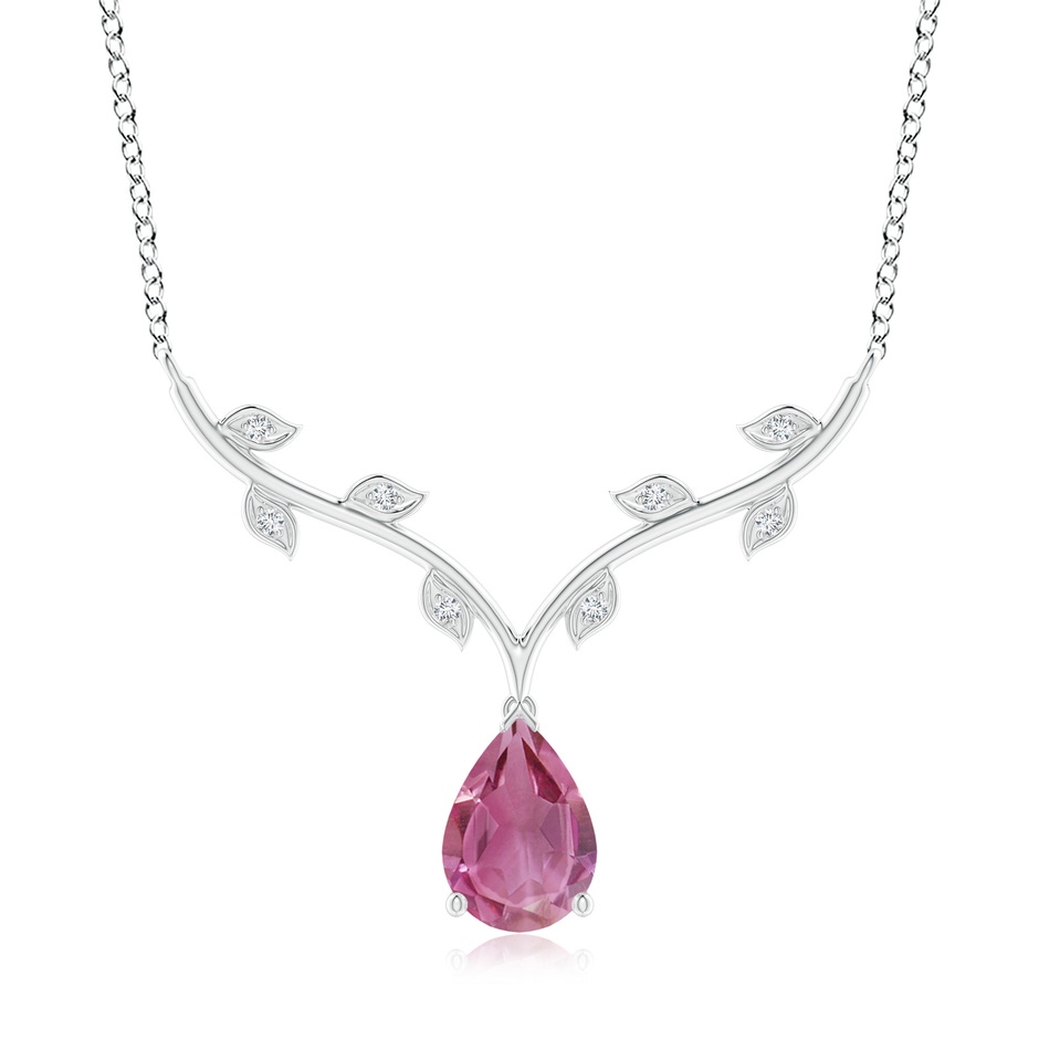 10x7mm AAA Pear-Shaped Pink Tourmaline Necklace with Leaf Motifs in White Gold 