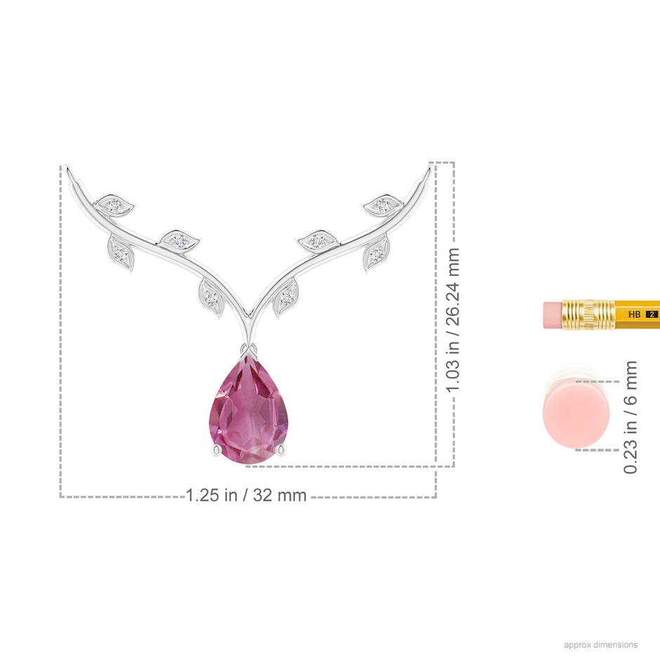 10x7mm AAA Pear-Shaped Pink Tourmaline Necklace with Leaf Motifs in White Gold ruler