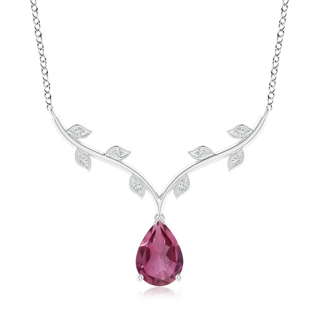 10x7mm AAAA Pear-Shaped Pink Tourmaline Necklace with Leaf Motifs in P950 Platinum