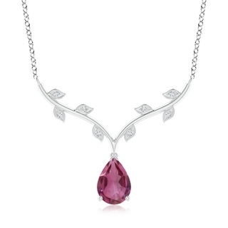 10x7mm AAAA Pear-Shaped Pink Tourmaline Necklace with Leaf Motifs in P950 Platinum