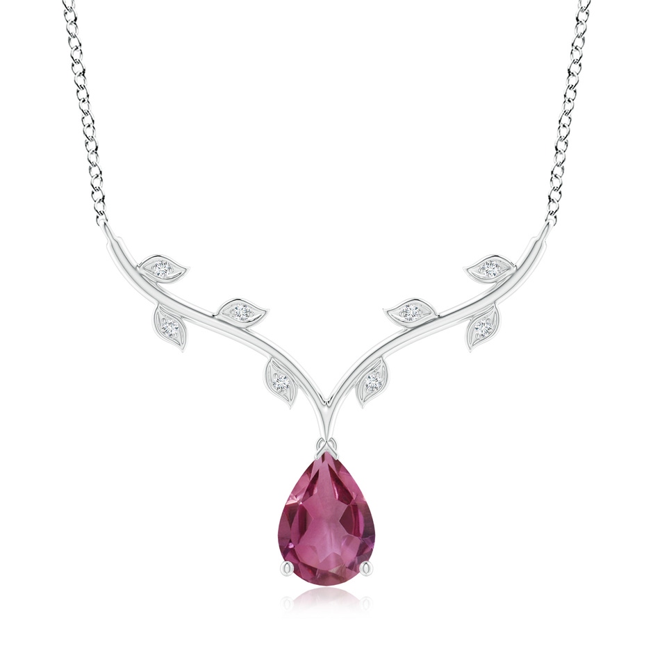 10x7mm AAAA Pear-Shaped Pink Tourmaline Necklace with Leaf Motifs in P950 Platinum 