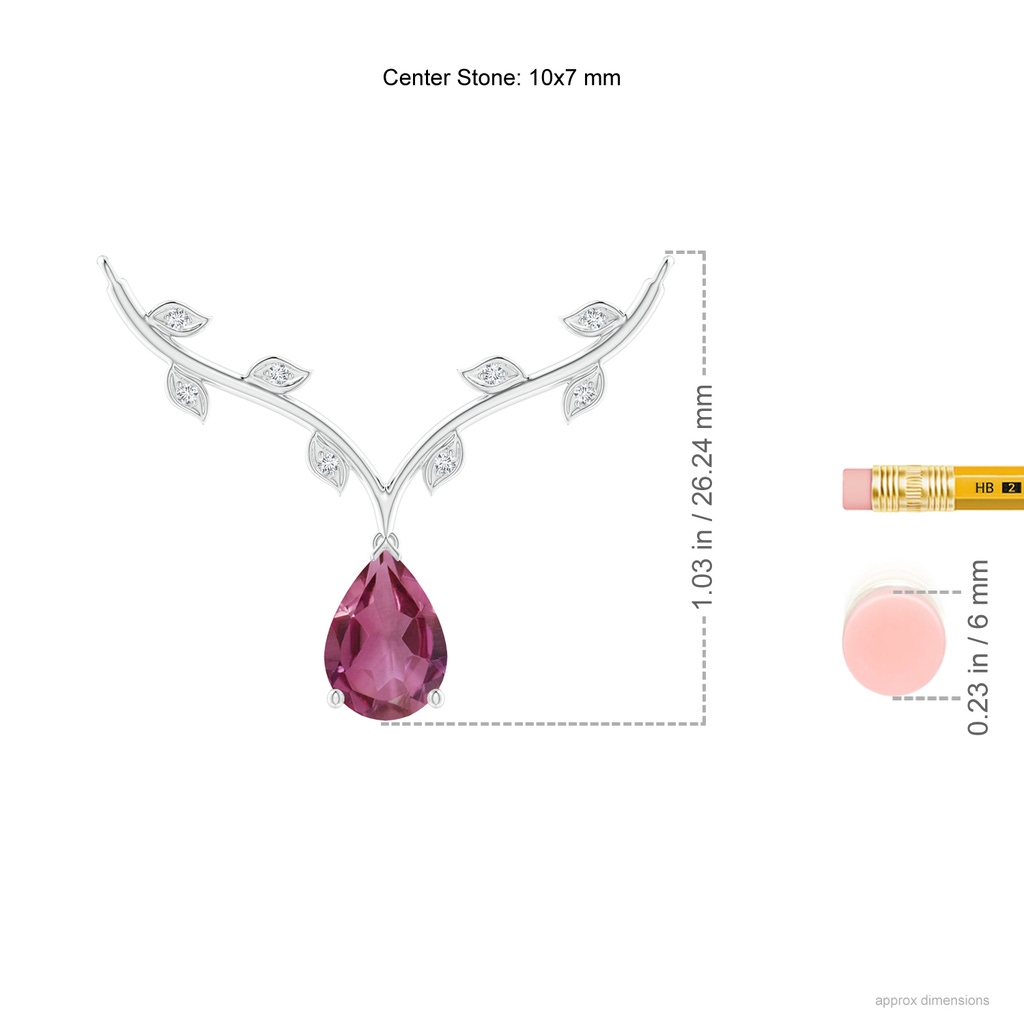 10x7mm AAAA Pear-Shaped Pink Tourmaline Necklace with Leaf Motifs in P950 Platinum Ruler
