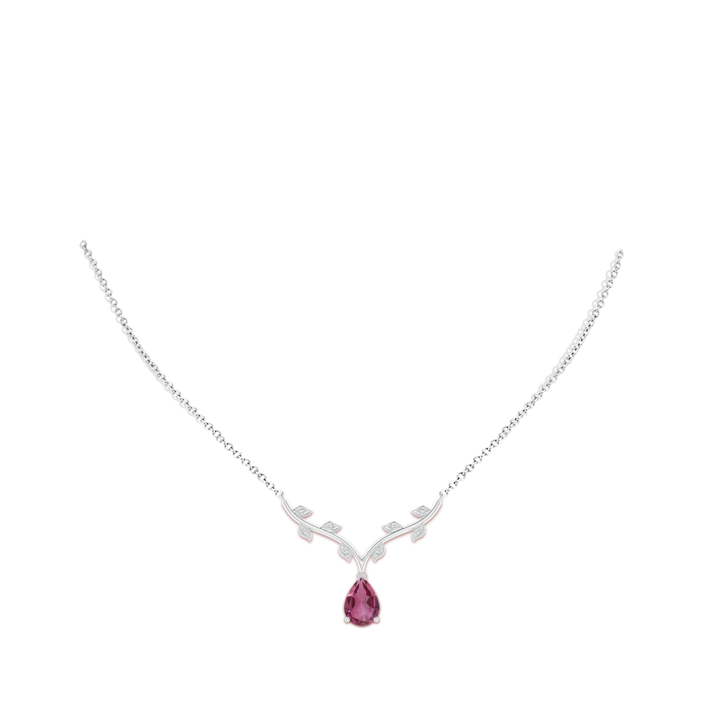 10x7mm AAAA Pear-Shaped Pink Tourmaline Necklace with Leaf Motifs in P950 Platinum Body-Neck