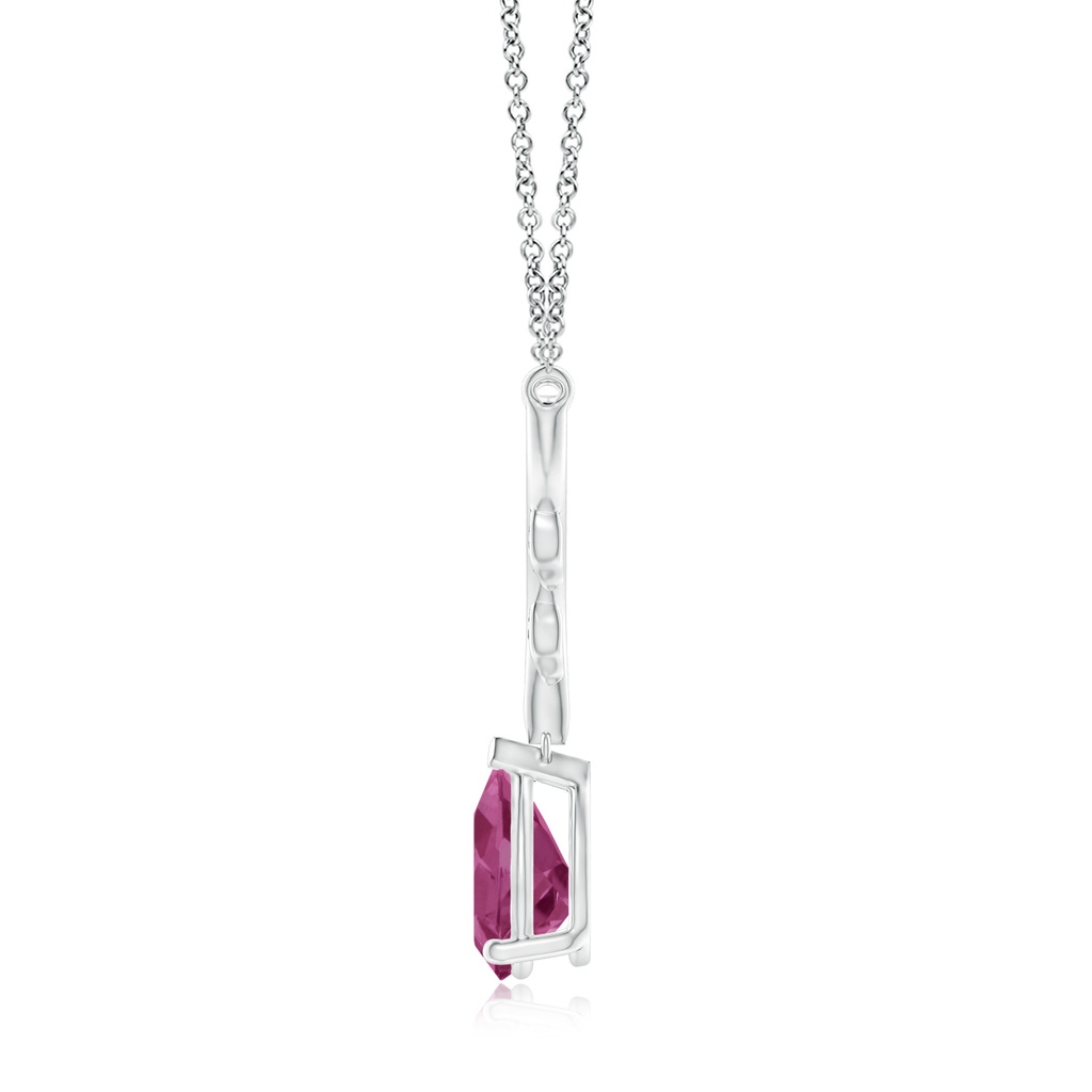 10x7mm AAAA Pear-Shaped Pink Tourmaline Necklace with Leaf Motifs in White Gold - side 1