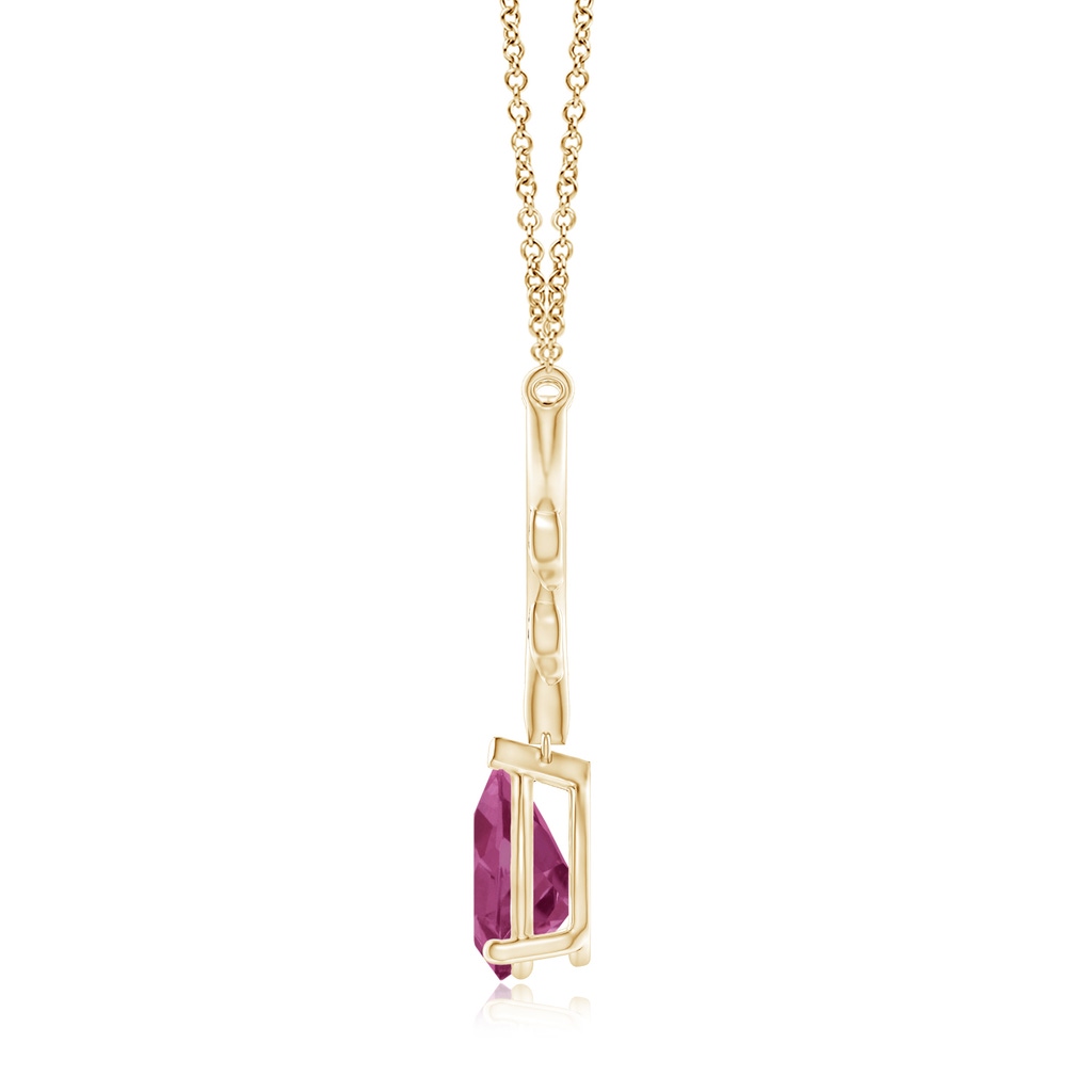 10x7mm AAAA Pear-Shaped Pink Tourmaline Necklace with Leaf Motifs in Yellow Gold Side 1