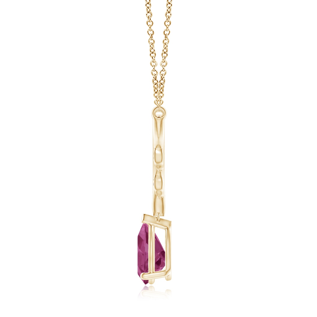 10x7mm AAAA Pear-Shaped Pink Tourmaline Necklace with Leaf Motifs in Yellow Gold - side 199
