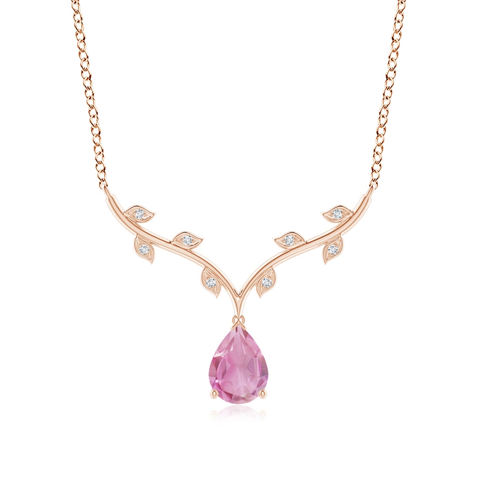 8x6mm A Pear-Shaped Pink Tourmaline Necklace with Leaf Motifs in Rose Gold 