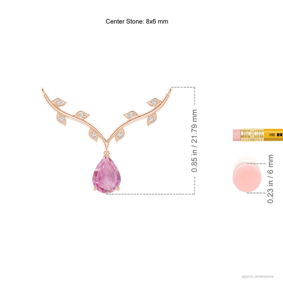 8x6mm A Pear-Shaped Pink Tourmaline Necklace with Leaf Motifs in Rose Gold ruler