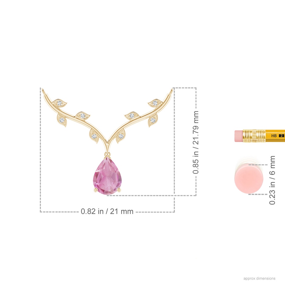 8x6mm A Pear-Shaped Pink Tourmaline Necklace with Leaf Motifs in Yellow Gold ruler