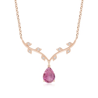 8x6mm AA Pear-Shaped Pink Tourmaline Necklace with Leaf Motifs in Rose Gold