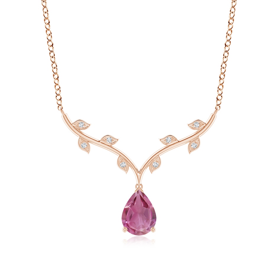 8x6mm AAA Pear-Shaped Pink Tourmaline Necklace with Leaf Motifs in Rose Gold 