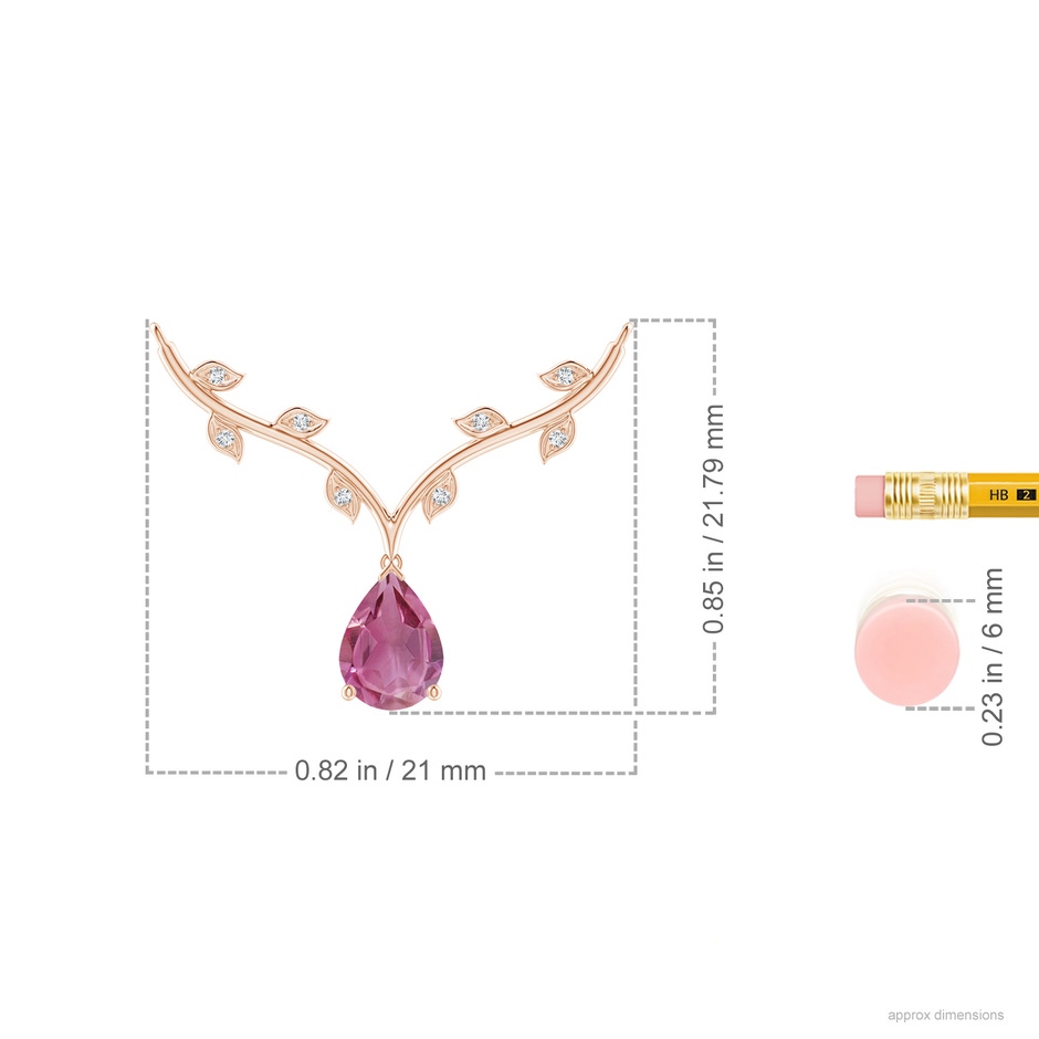 8x6mm AAA Pear-Shaped Pink Tourmaline Necklace with Leaf Motifs in Rose Gold ruler