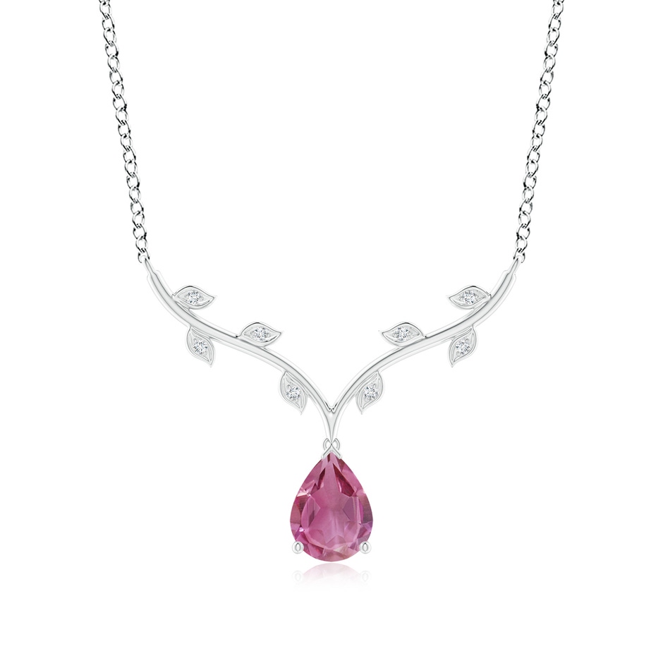 8x6mm AAA Pear-Shaped Pink Tourmaline Necklace with Leaf Motifs in White Gold 