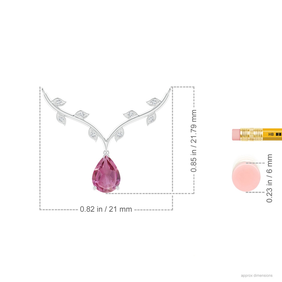 8x6mm AAA Pear-Shaped Pink Tourmaline Necklace with Leaf Motifs in White Gold ruler