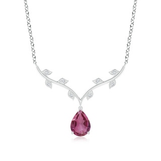 8x6mm AAAA Pear-Shaped Pink Tourmaline Necklace with Leaf Motifs in P950 Platinum