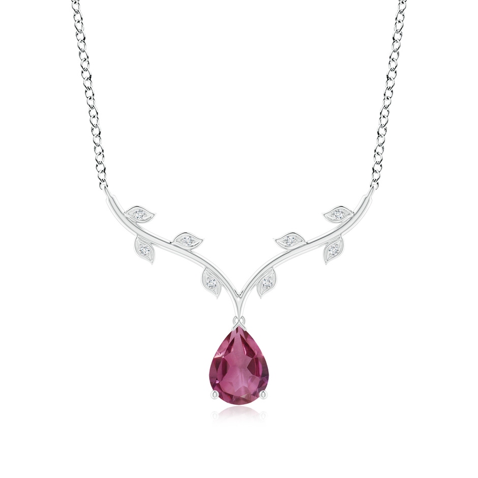 8x6mm AAAA Pear-Shaped Pink Tourmaline Necklace with Leaf Motifs in P950 Platinum 