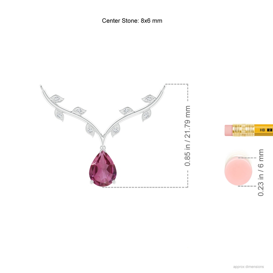 8x6mm AAAA Pear-Shaped Pink Tourmaline Necklace with Leaf Motifs in P950 Platinum ruler