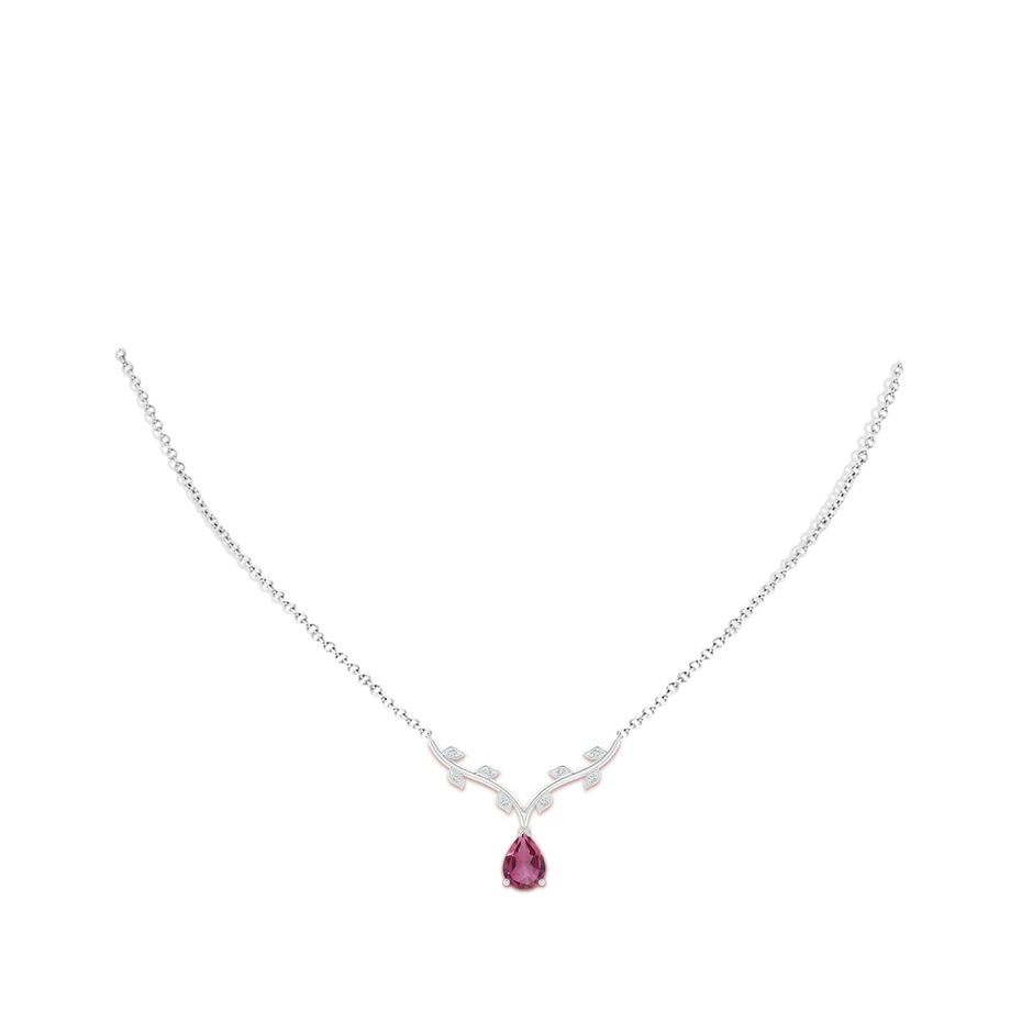 8x6mm AAAA Pear-Shaped Pink Tourmaline Necklace with Leaf Motifs in P950 Platinum body-neck