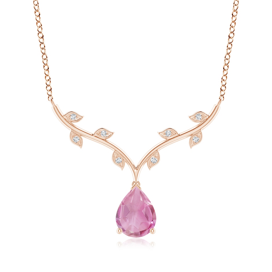 9x6mm A Pear-Shaped Pink Tourmaline Necklace with Leaf Motifs in Rose Gold 