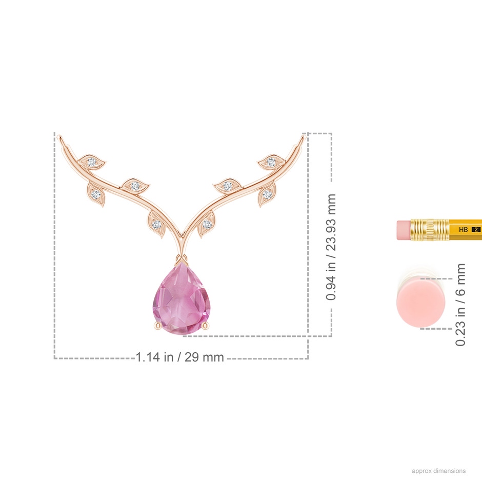 9x6mm A Pear-Shaped Pink Tourmaline Necklace with Leaf Motifs in Rose Gold ruler