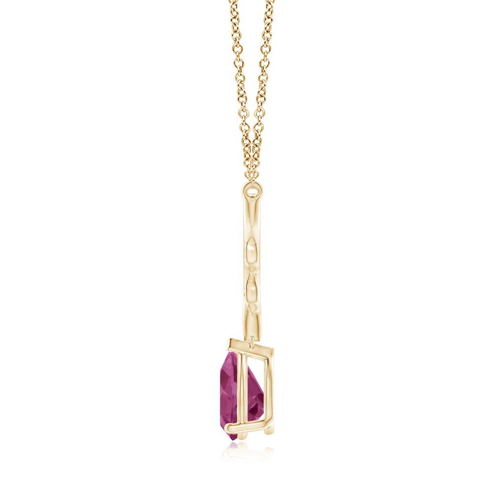 9x6mm AAAA Pear-Shaped Pink Tourmaline Necklace with Leaf Motifs in Yellow Gold - side 1