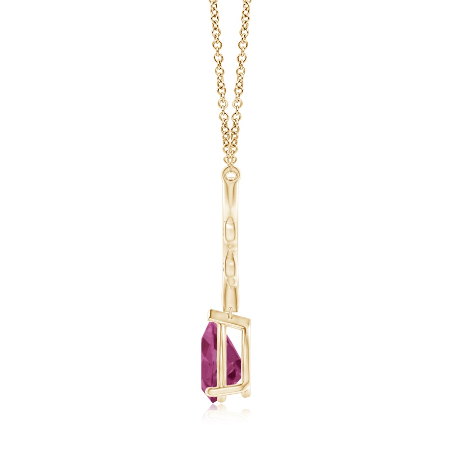 9x6mm AAAA Pear-Shaped Pink Tourmaline Necklace with Leaf Motifs in Yellow Gold side 1