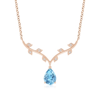 8x6mm A Pear-Shaped Swiss Blue Topaz Necklace with Leaf Motifs in Rose Gold