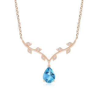 8x6mm AA Pear-Shaped Swiss Blue Topaz Necklace with Leaf Motifs in Rose Gold