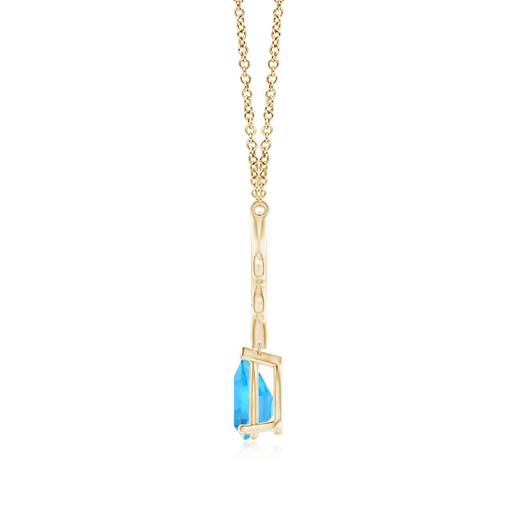 8x6mm AAA Pear-Shaped Swiss Blue Topaz Necklace with Leaf Motifs in Yellow Gold Side 1