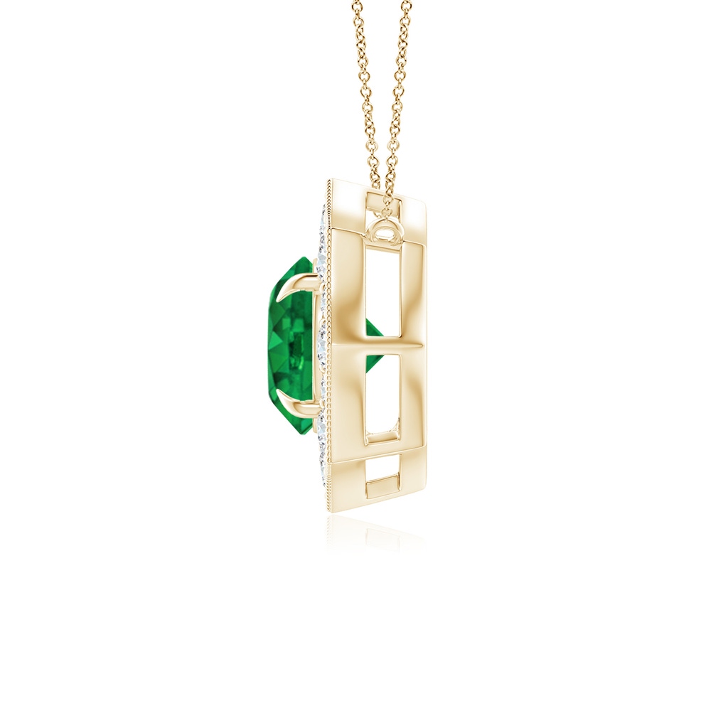5mm AAA Emerald Pointed Diamond Halo Pendant with Milgrain in Yellow Gold Side 1