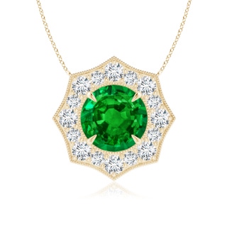 6mm AAAA Emerald Pointed Diamond Halo Pendant with Milgrain in Yellow Gold