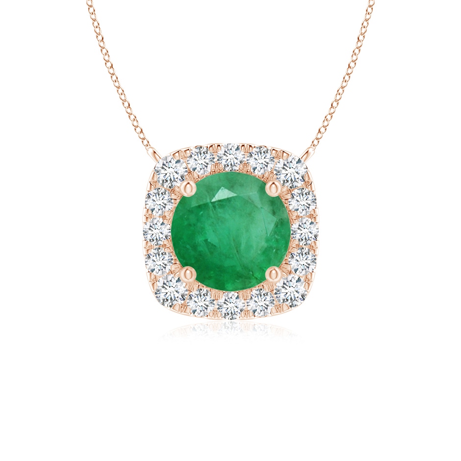 5mm A Round Emerald Pendant with Cushion Halo in Rose Gold 