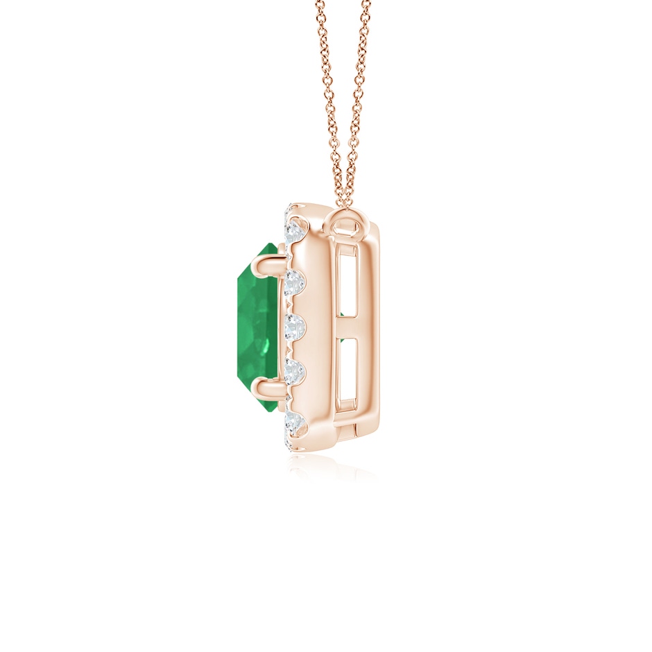 5mm A Round Emerald Pendant with Cushion Halo in Rose Gold side 1