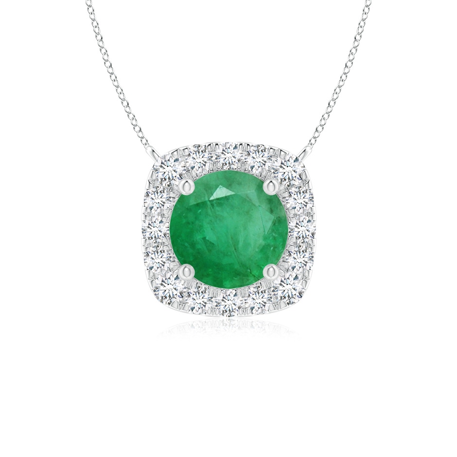 5mm A Round Emerald Pendant with Cushion Halo in White Gold 