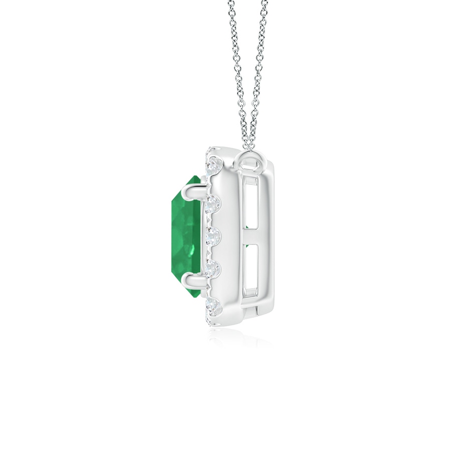 5mm A Round Emerald Pendant with Cushion Halo in White Gold side 1