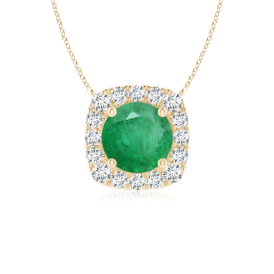 5mm A Round Emerald Pendant with Cushion Halo in Yellow Gold 