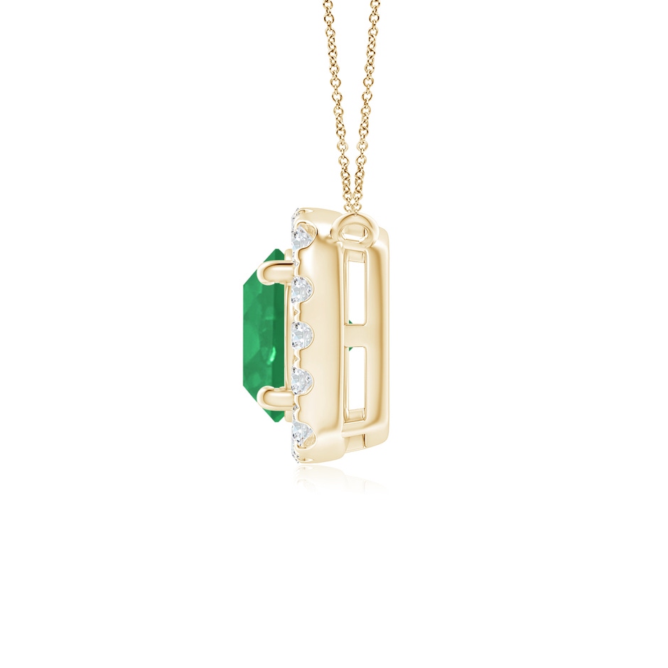 5mm A Round Emerald Pendant with Cushion Halo in Yellow Gold side 1