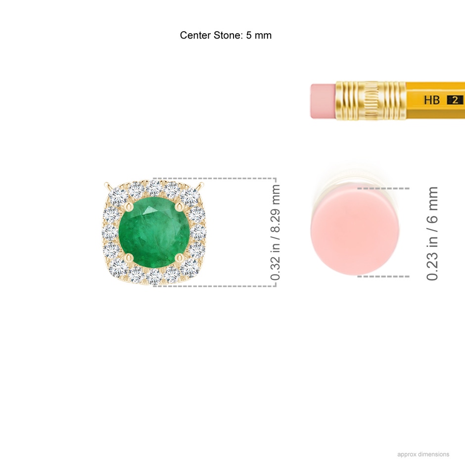 5mm A Round Emerald Pendant with Cushion Halo in Yellow Gold ruler