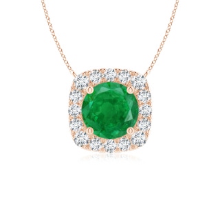 5mm AA Round Emerald Pendant with Cushion Halo in 9K Rose Gold